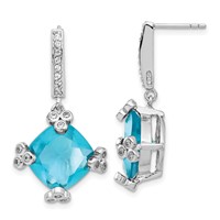 Sterling Silver Blue & Clear CZ Post Dangle Earrings view 1
