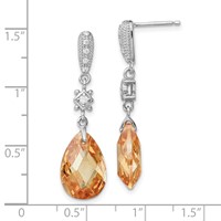Sterling Silver Rhodium-plated Polished & Textured Champagne & White CZ Teardrop Post Dangle Earrings view 4
