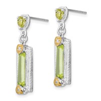 Sterling Silver Earrings with Gold-tone Vermeil Polished & Textured Light Green CZ Hearts Post Dangle view 2
