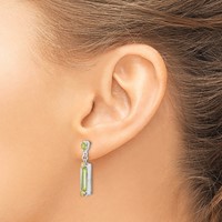 Sterling Silver Earrings with Gold-tone Vermeil Polished & Textured Light Green CZ Hearts Post Dangle view 3