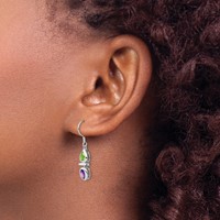 Sterling Silver Rhodium Plated Peridot and Amethyst Dangle Earrings view 3