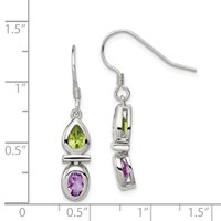 Sterling Silver Rhodium Plated Peridot and Amethyst Dangle Earrings view 4