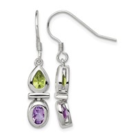 Sterling Silver Rhodium Plated Peridot and Amethyst Dangle Earrings view 1