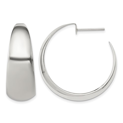 Sterling Silver Rhodium-plated Fancy J-Hoop Post Earrings