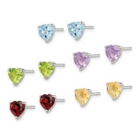 Sterling Silver Rhodium-plated Heart Shaped Garnet, Peridot, Blue Topaz, Citrine and Amethyst Set of 5 Post Earrings view 2