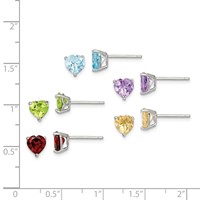 Sterling Silver Rhodium-plated Heart Shaped Garnet, Peridot, Blue Topaz, Citrine and Amethyst Set of 5 Post Earrings view 4