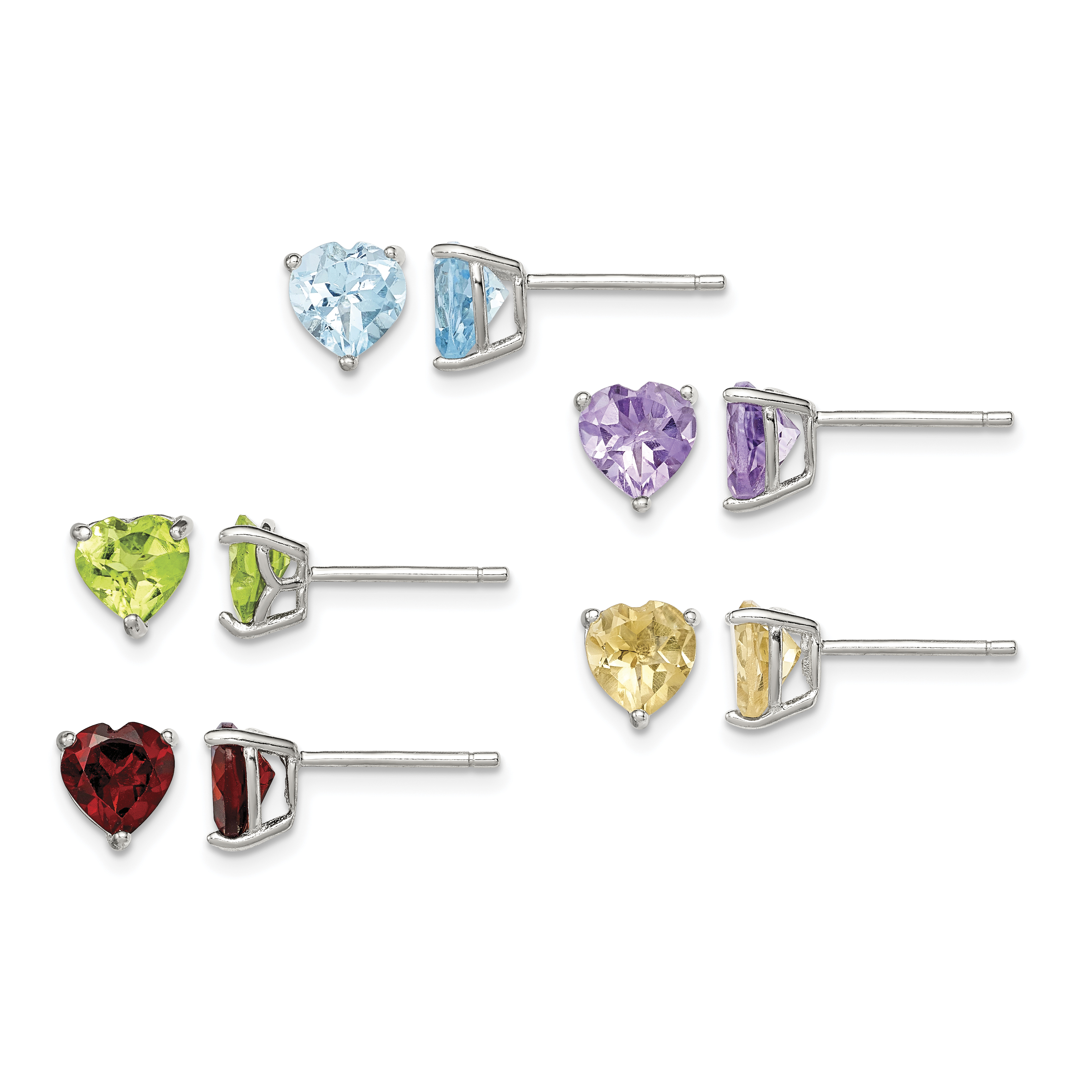 Sterling Silver Rhodium-plated Gemstone Post Earring Set (QE5277)