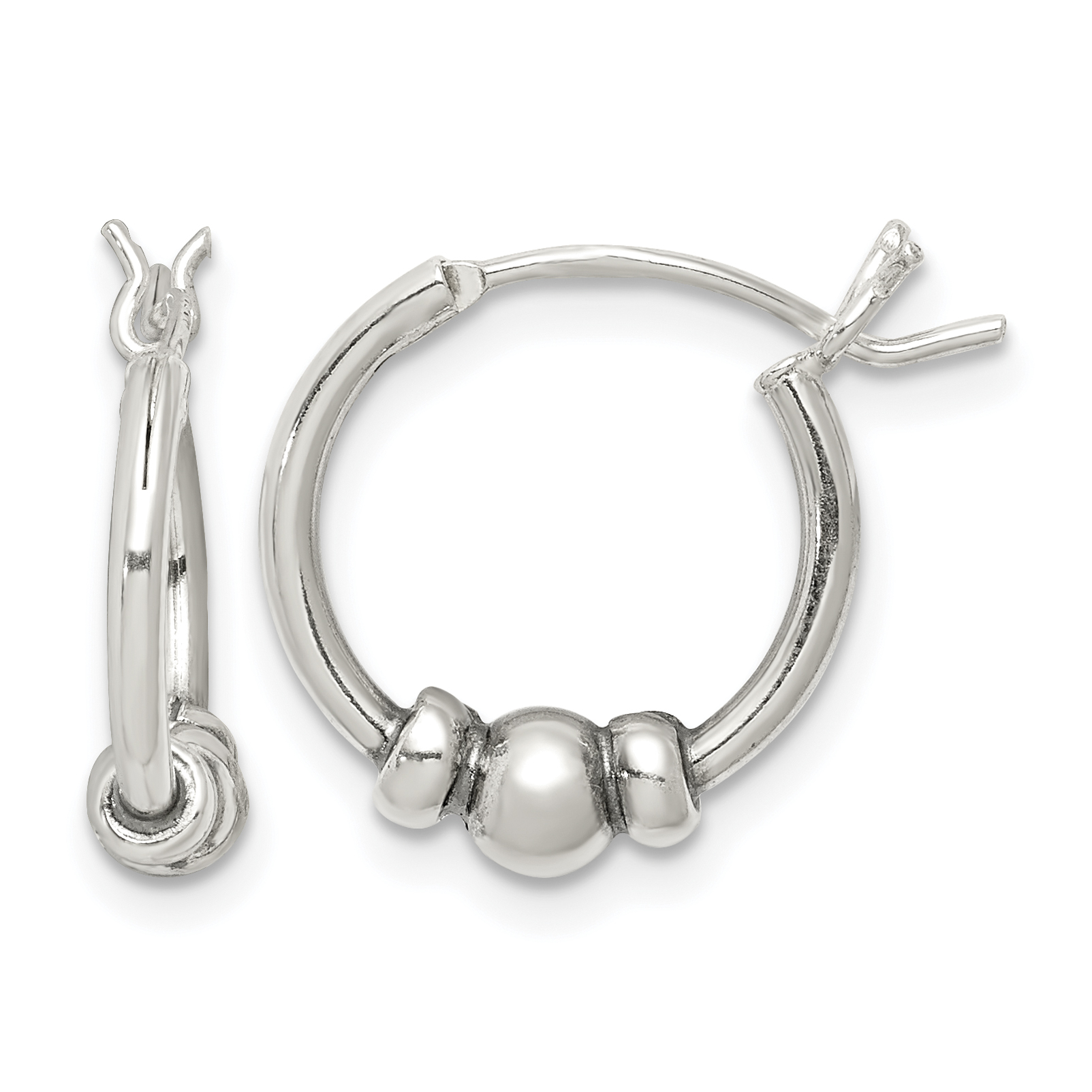 Sterling Silver Antiqued Beaded Hoop Earrings (QE5376)