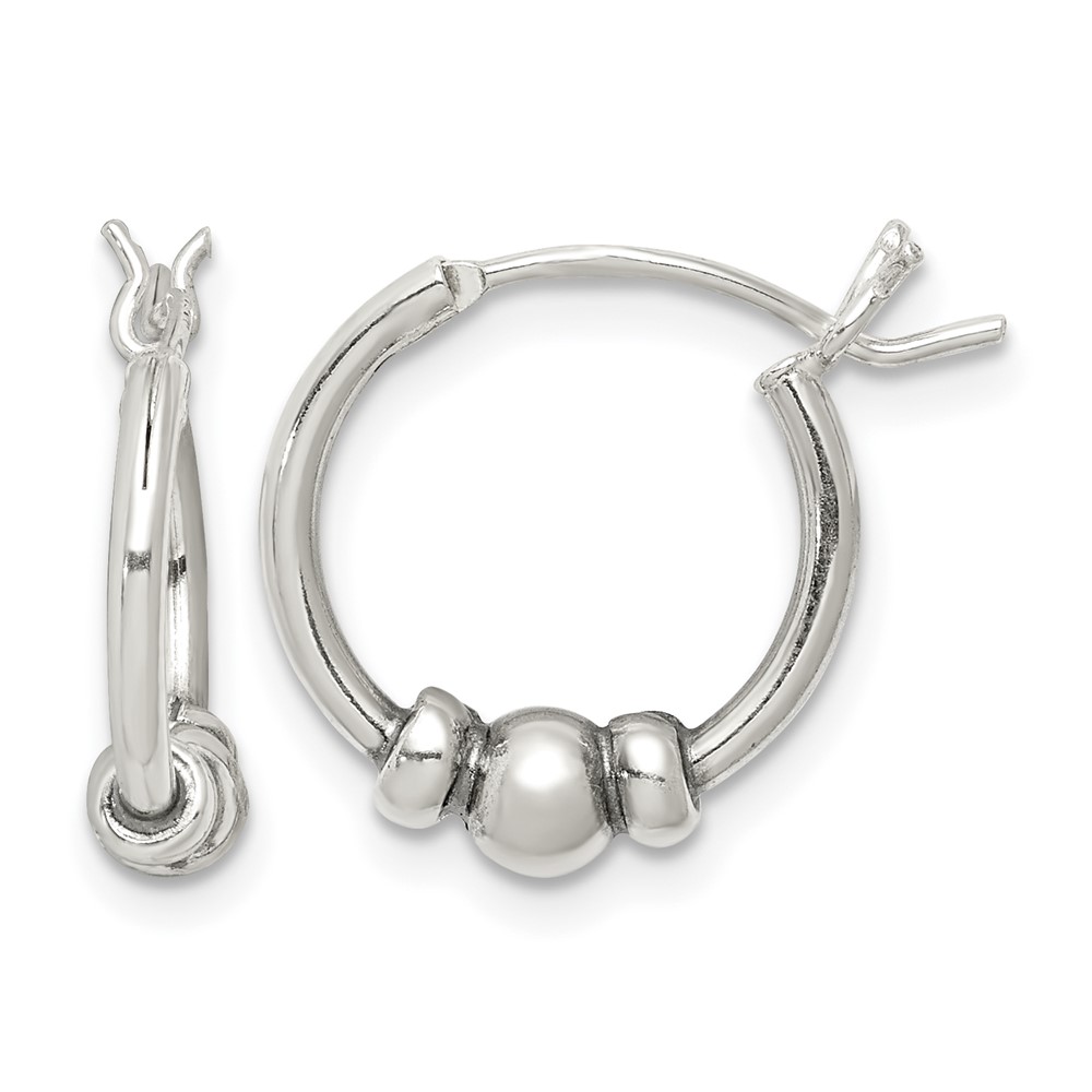 Sterling Silver Antiqued Beaded Hoop Earrings (QE5376)