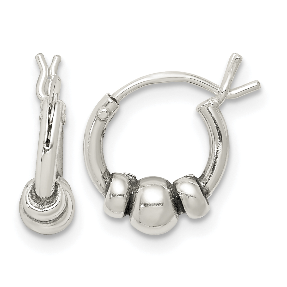 Sterling Silver Antiqued Beaded Hoop Earrings (QE5377)