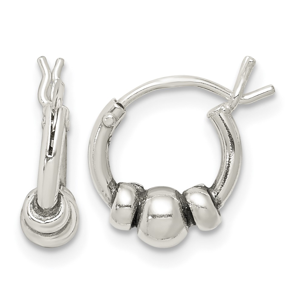 Sterling Silver Antiqued Beaded Hoop Earrings (QE5377)