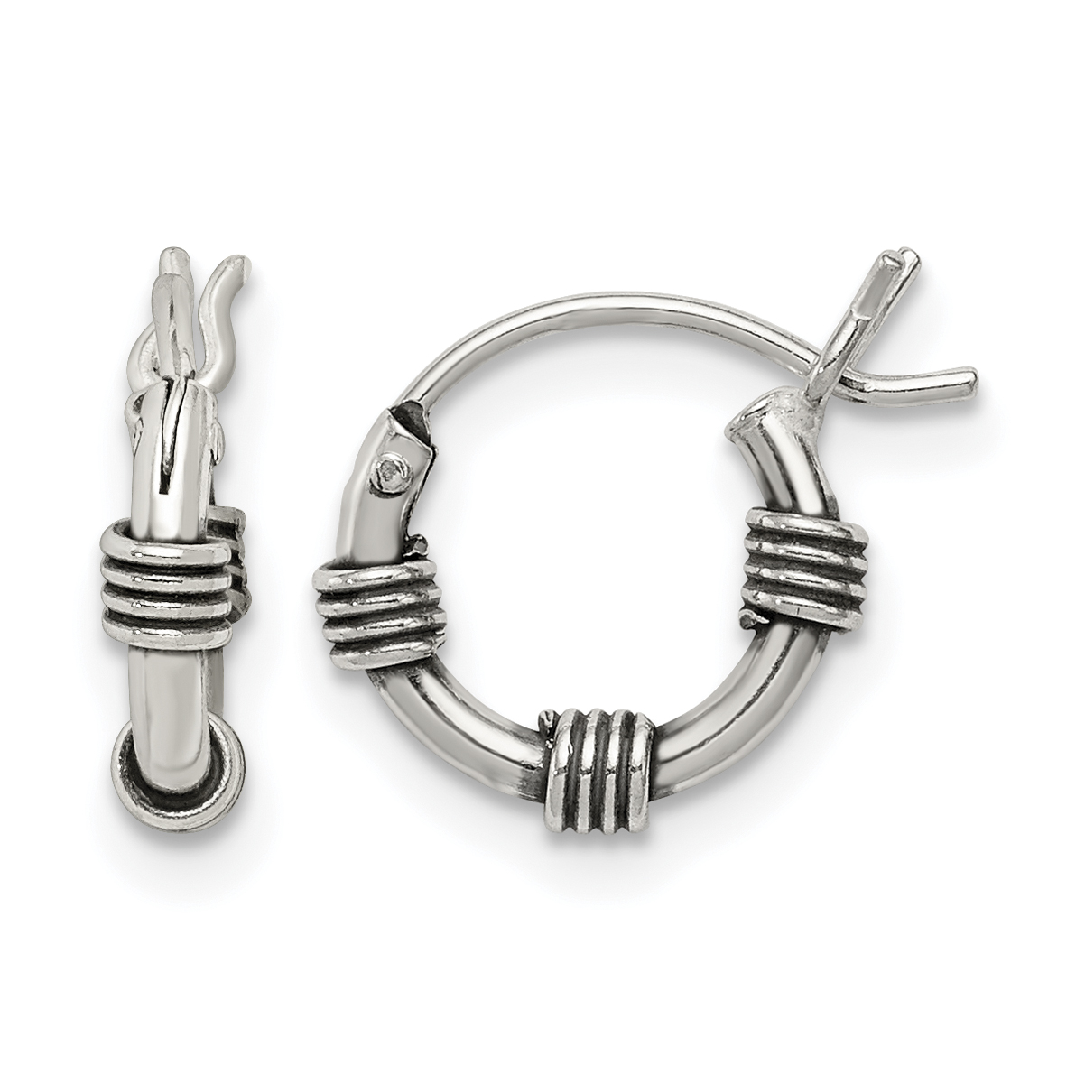 Sterling Silver Antiqued Hoop Earrings (QE5378)