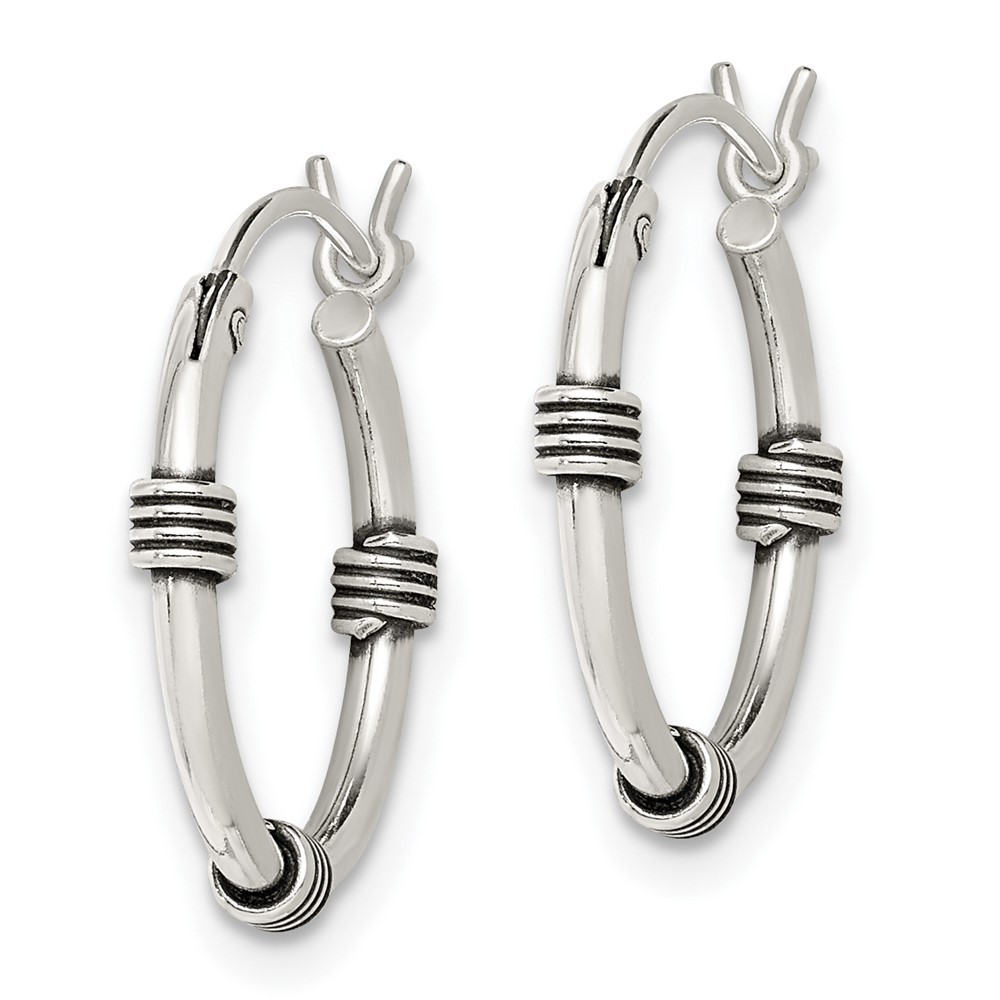 Sterling Silver Antiqued Hoop Earrings (QE5379)