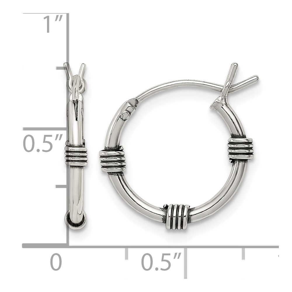 Sterling Silver Antiqued Hoop Earrings (QE5379)