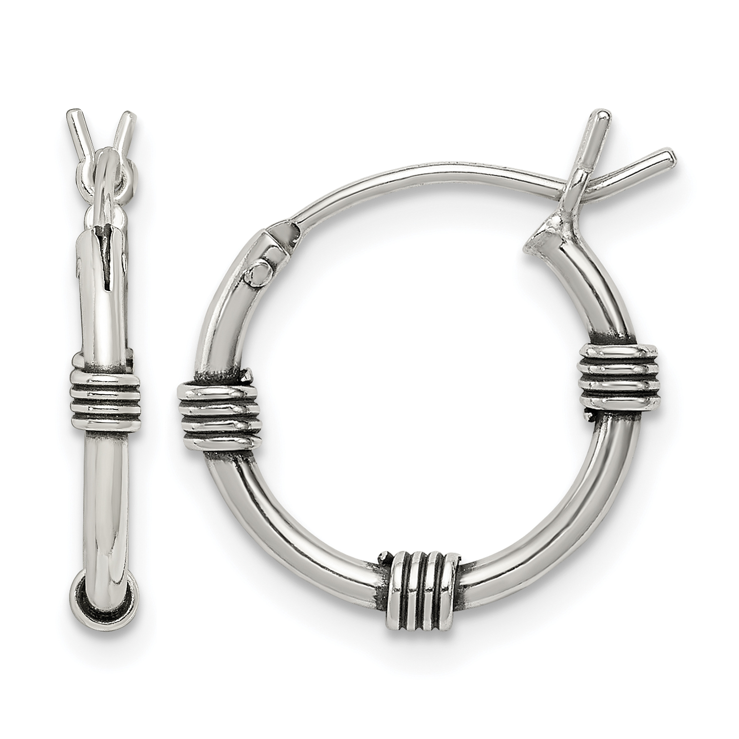 Sterling Silver Antiqued Hoop Earrings (QE5379)