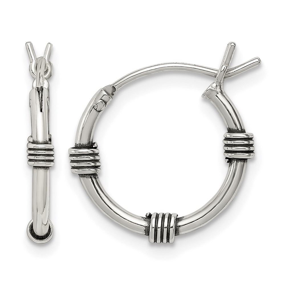 Sterling Silver Antiqued Hoop Earrings (QE5379)