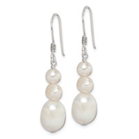 Sterling Silver Polished White 6-10mm Freshwater Cultured Pearl Dangle Earrings view 2