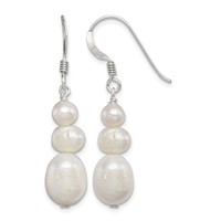 Sterling Silver Polished White 6-10mm Freshwater Cultured Pearl Dangle Earrings view 1