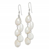 Sterling Silver Polished White 8-10mm Baroque Freshwater Cultured Pearl Two-Strand Dangle Earrings view 2