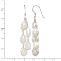 Sterling Silver Polished White 8-10mm Baroque Freshwater Cultured Pearl Two-Strand Dangle Earrings view 4