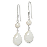 Sterling Silver Polished White 5.5-11mm Baroque & Semi-Round Freshwater Cultured Pearl Dangle Earrings view 2