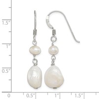 Sterling Silver Polished White 5.5-11mm Baroque & Semi-Round Freshwater Cultured Pearl Dangle Earrings view 4