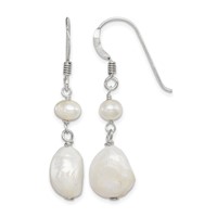 Sterling Silver Polished White 5.5-11mm Baroque & Semi-Round Freshwater Cultured Pearl Dangle Earrings view 1