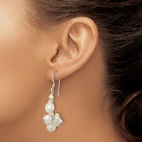 Sterling Silver Polished White Freshwater Cultured Pearl & Crystal Cluster Dangle Earrings view 3
