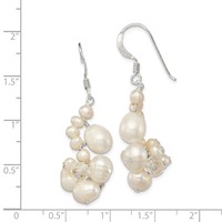 Sterling Silver Polished White Freshwater Cultured Pearl & Crystal Cluster Dangle Earrings view 4