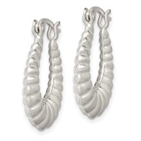 Sterling Silver Polished Shrimp Oval Hoop Earrings view 2
