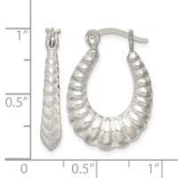 Sterling Silver Polished Shrimp Oval Hoop Earrings view 4