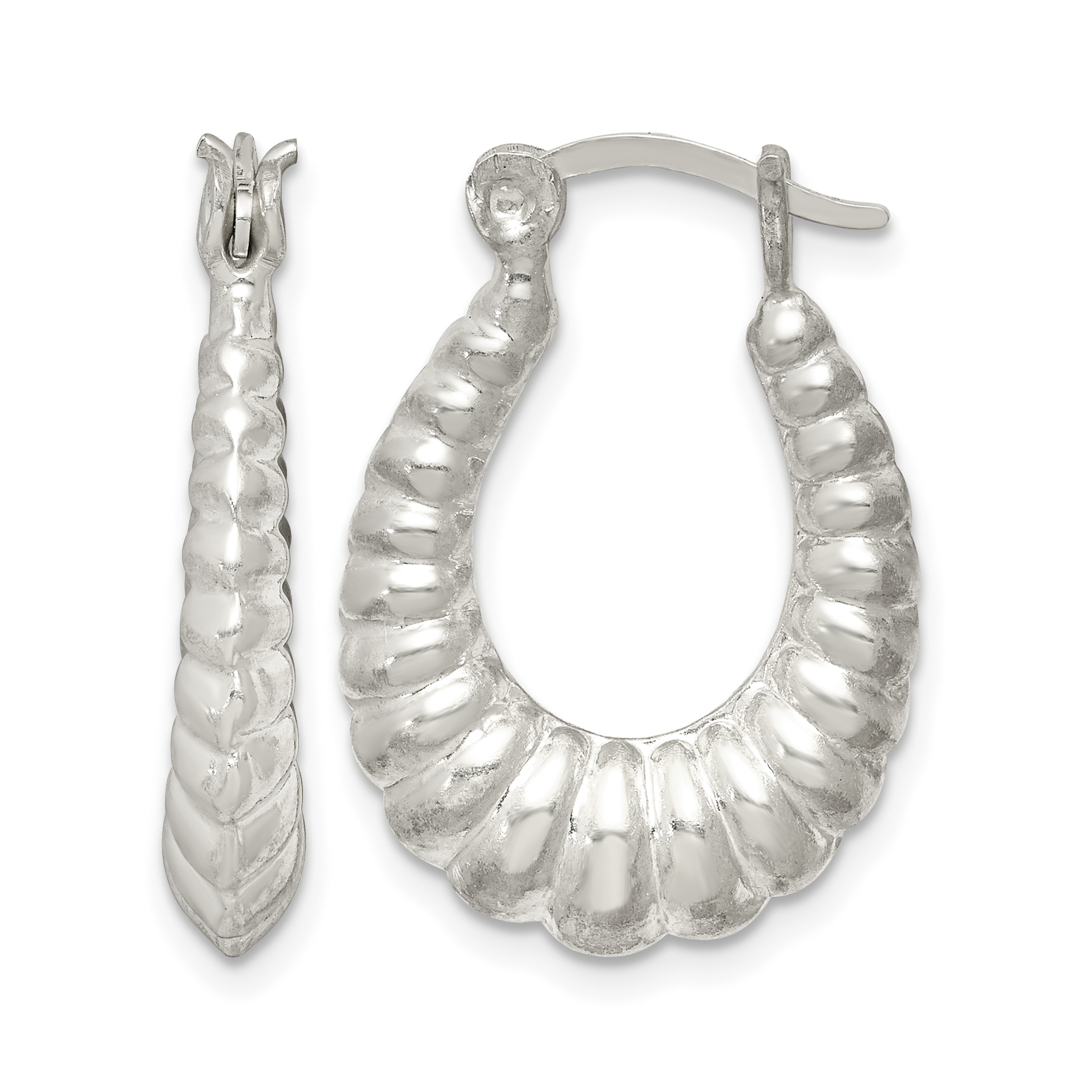 Sterling Silver Polished Shrimp Oval Hoop Earrings (QE546)