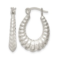 Sterling Silver Polished Shrimp Oval Hoop Earrings view 1