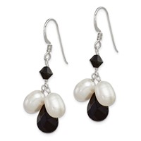Sterling Silver Polished Fwc Pearl Black Crystal Onyx Dangle Earrings view 2