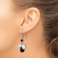 Sterling Silver Polished Fwc Pearl Black Crystal Onyx Dangle Earrings view 3