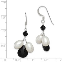 Sterling Silver Polished Fwc Pearl Black Crystal Onyx Dangle Earrings view 4