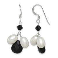 Sterling Silver Polished Fwc Pearl Black Crystal Onyx Dangle Earrings view 1