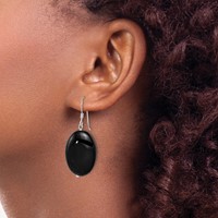 Sterling Silver Polished Black Agate Oval Dangle Earrings view 3