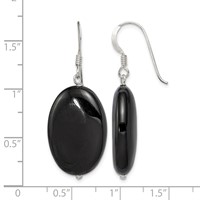 Sterling Silver Polished Black Agate Oval Dangle Earrings view 4