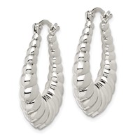 Sterling Silver Rhodium-plated Polished Shrimp Oval Hoop Earrings view 2