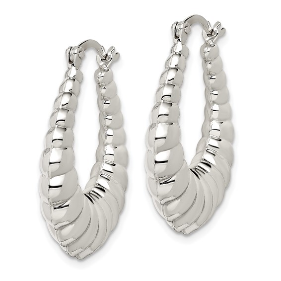 Sterling Silver Rhodium-plated Polished Shrimp Oval Hoop Earrings