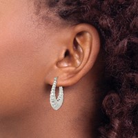 Sterling Silver Rhodium-plated Polished Shrimp Oval Hoop Earrings view 3