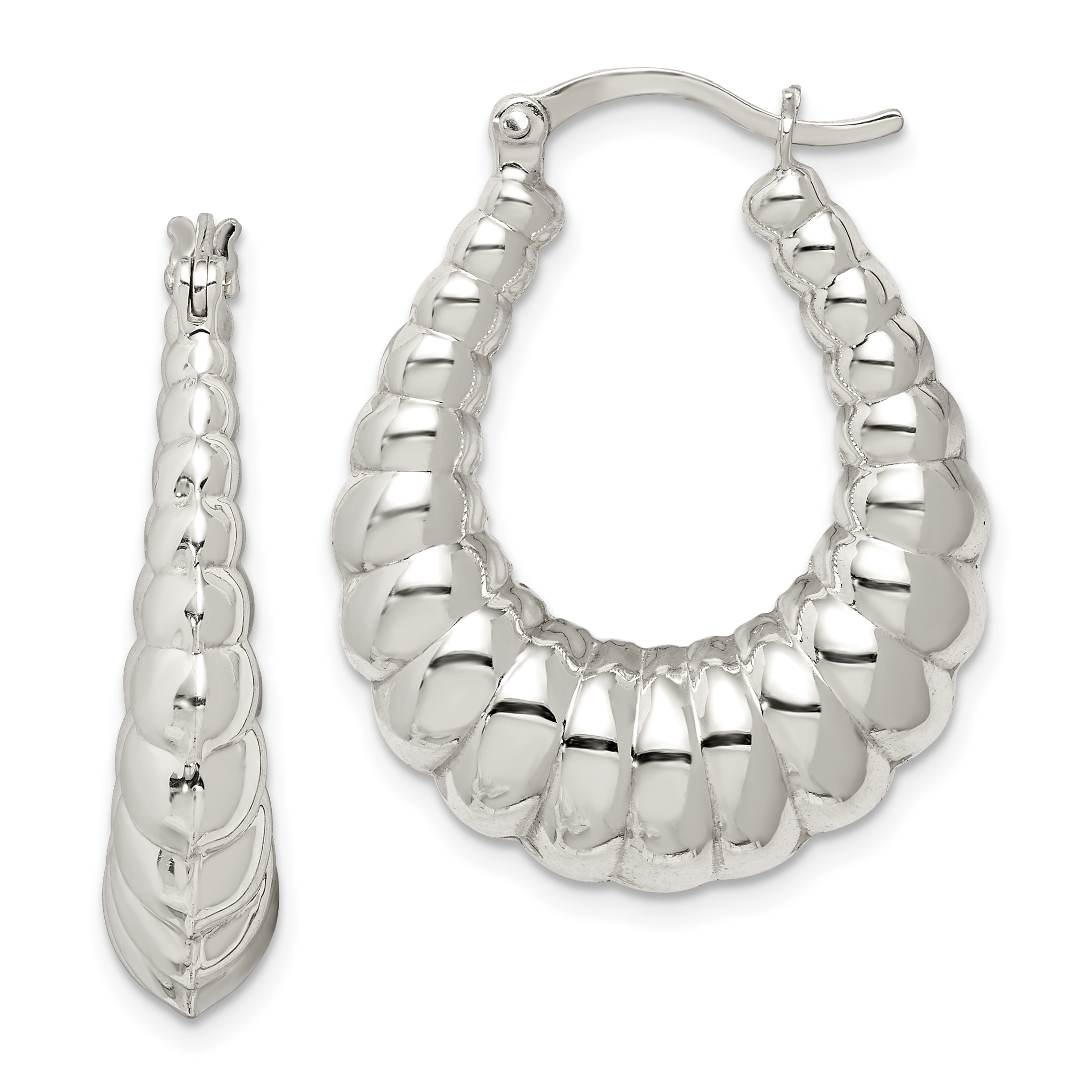 Sterling Silver Rhodium-plated Polished Shrimp Oval Hoop Earrings (QE547)