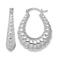 Sterling Silver Rhodium-plated Polished Shrimp Oval Hoop Earrings view 1