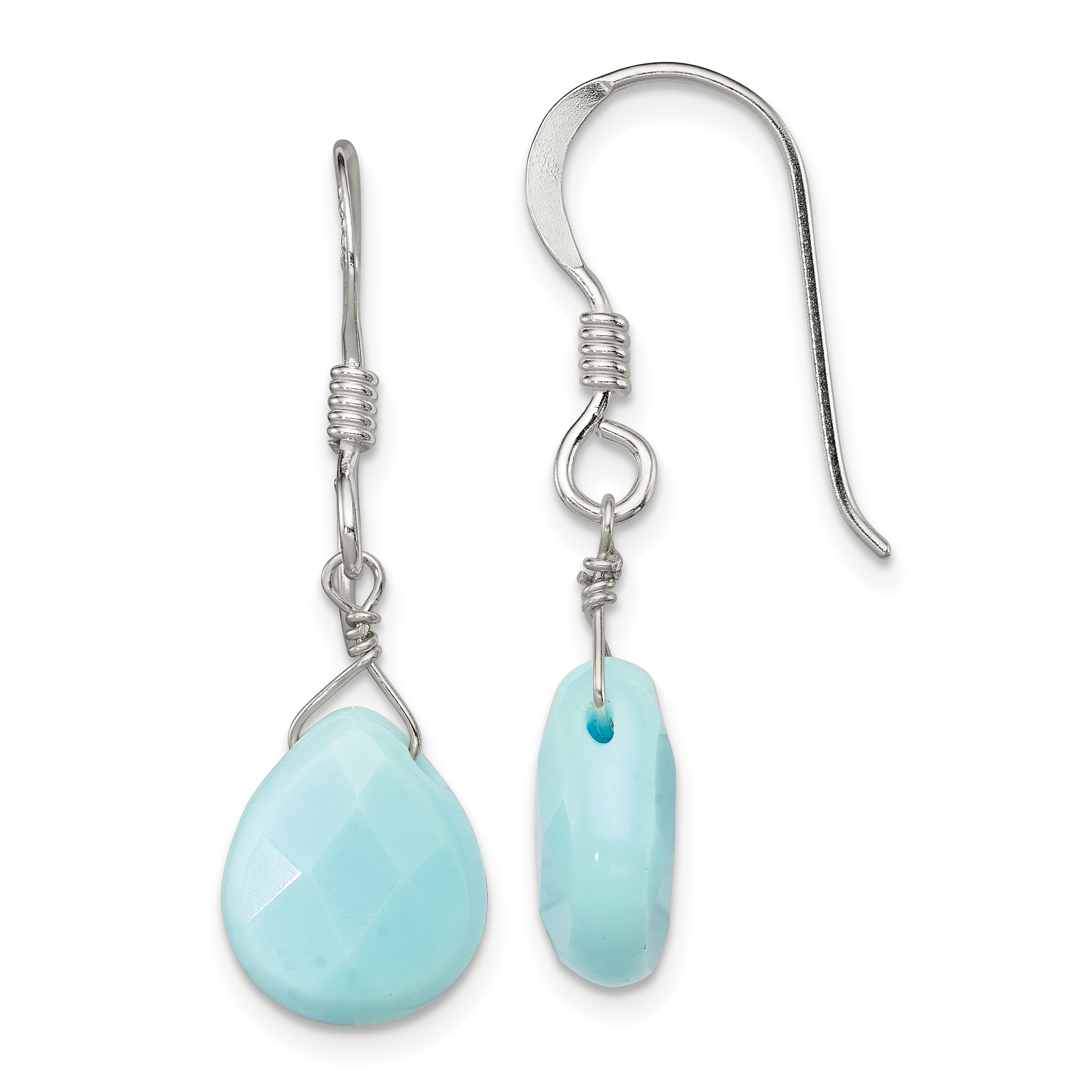 Sterling Silver Polished Amazonite Teardrop Dangle Earrings (QE5550)