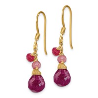 Sterling Silver Gold-tone Vermeil Polished Ruby Teardrop Dangle Earrings view 2