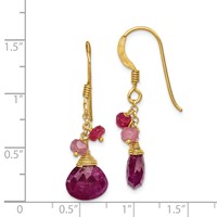 Sterling Silver Gold-tone Vermeil Polished Ruby Teardrop Dangle Earrings view 4