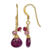 Sterling Silver Gold-tone Vermeil Polished Ruby Teardrop Dangle Earrings view 1