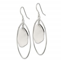 Sterling Silver Polished Fancy Oval Dangle Earrings view 2