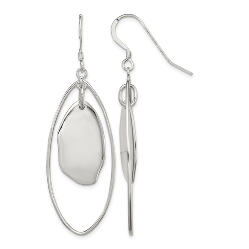Sterling Silver Polished Fancy Oval Dangle Earrings